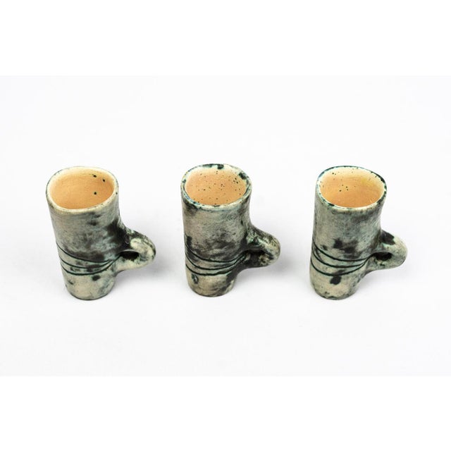 Liqueur Decanter and Celadon in Grey Ceramic and Glasses by Jacques Blin, 1950s, Set of 4 For Sale - Image 10 of 13