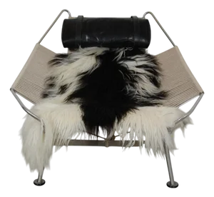Flagline Chair with Black Leather Cushion by Hans Wegner, 2000s