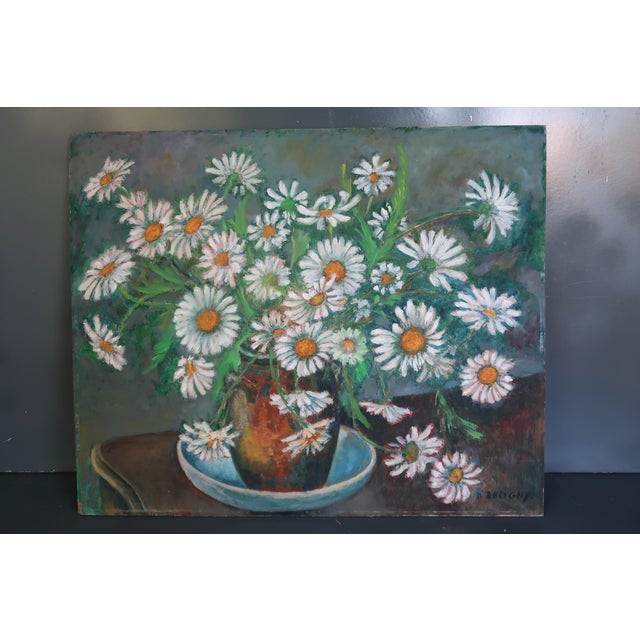 1960s Vintage French Oil Painting of Daisies – Signed Floral Still Life For Sale - Image 5 of 10