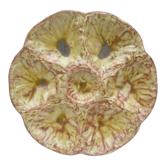 Mid-Century Majolica Yellow Oyster Plate Vallauris For Sale