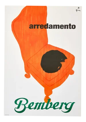Original Vintage Arredamento Bemberg Offset Poster by René Gruau, 1970s