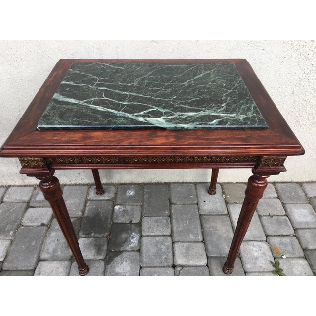 1980s Louis XVI Style Marble, Brass & Wood Coffee Table, 1980s For Sale - Image 5 of 18