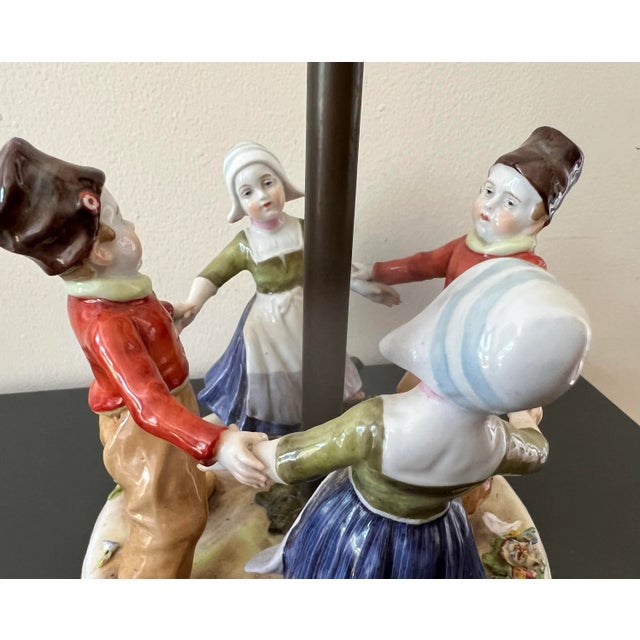 Early 20th Century Early 20th Century Porcelain Lamp of Children Dancing or Playing Ring Around the Rosy, Attributed to Dresden For Sale - Image 5 of 13