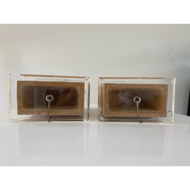 Transparent Gabriella Crespi Style Lucite and Woven Bamboo Rattan Table Lamps For Sale - Image 8 of 10
