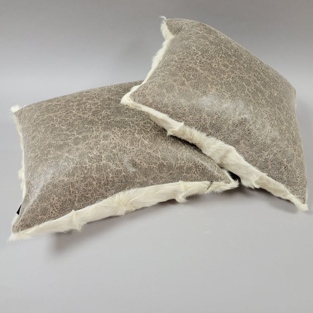 2000 - 2009 Pair of Quality White Fur Pillows Feather Down Filled For Sale - Image 5 of 9