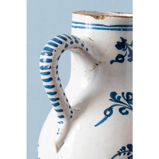 Blue Antique Blue & White Rooster Jug, 1700s For Sale - Image 8 of 10