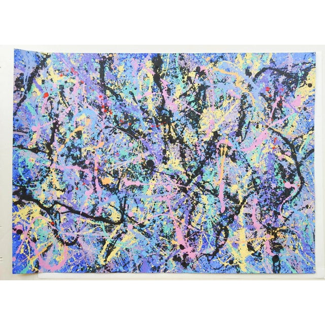 Abstract Expressionist Lavender, Blue & Black Painting Style of Jackson Pollock For Sale - Image 4 of 4