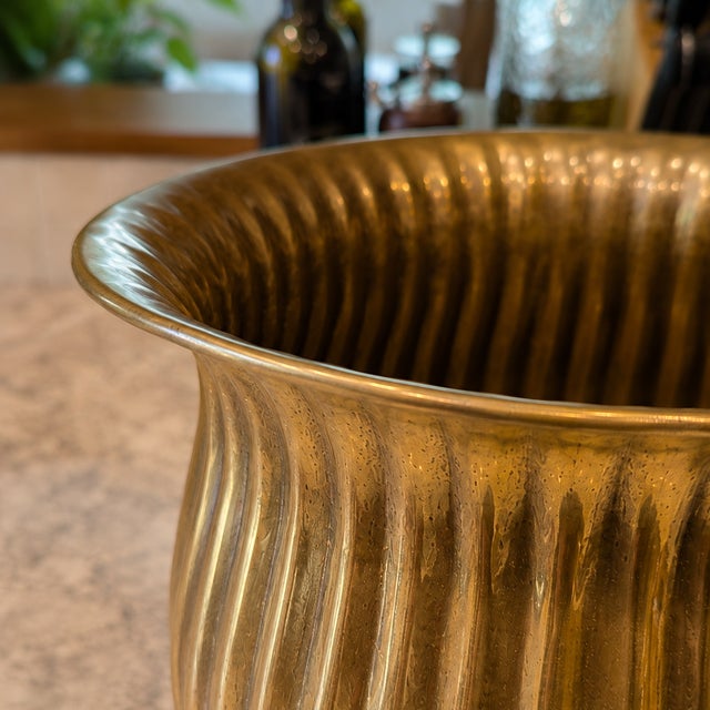 1970s Large Vintage Solid Brass Fluted Cachepot Planter For Sale - Image 5 of 7