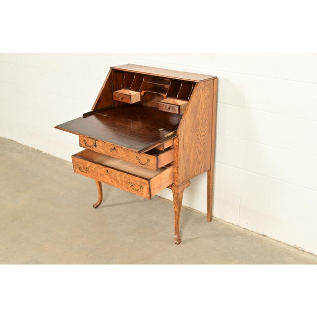 Brown Berkey & Gay Style Antique Victorian Tiger Oak Slant Front Secretary Desk, Circa 1900 For Sale - Image 8 of 14