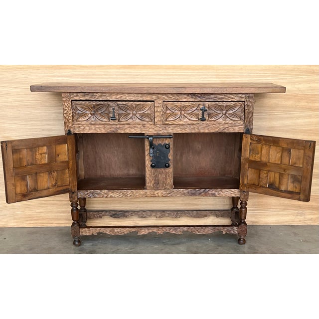 Late 19th Century 19th Spanish Baroque Carved Walnut Tuscan Two Drawer Credenza or Buffet For Sale - Image 5 of 18