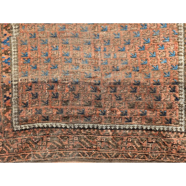 Tribal 19th Century Turkmen Yomut Area Rug in Allover Geometric Pattern in Dark Red, Brown, French Blue For Sale - Image 3 of 18