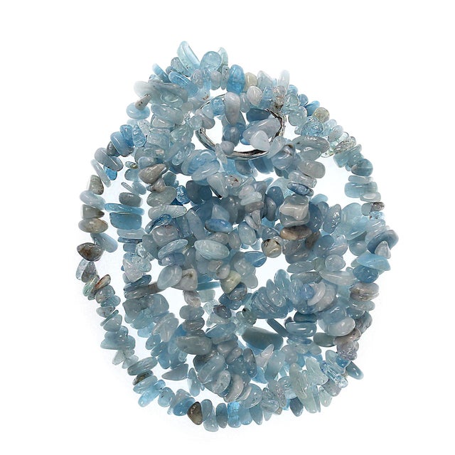 Gemstone Two Strand Eternity Necklace of Aquamarine Polished Chips For Sale - Image 7 of 7