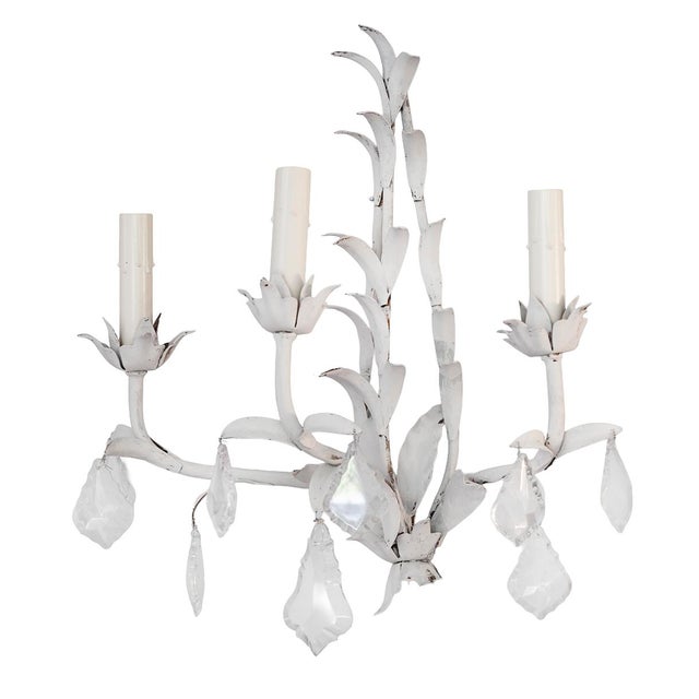 Italian 1960s Italian Painted Metal & Crystal Wall Sconces /Three Lights - a Pair For Sale - Image 3 of 12