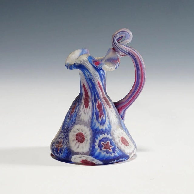 Glass Fratelli Toso Millefiori Pitcher in Blue, Red and White, Murano 1910 For Sale - Image 7 of 7
