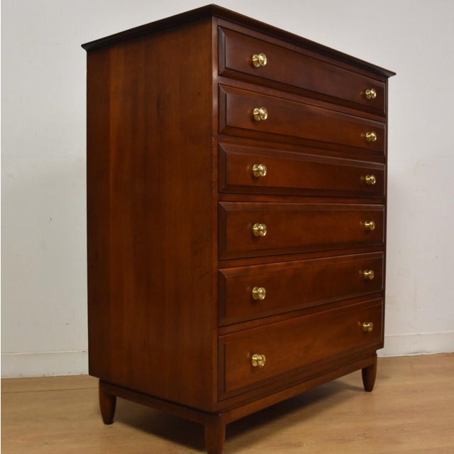 Cherry & Brass Tall Dresser by Willett Furniture | Chairish