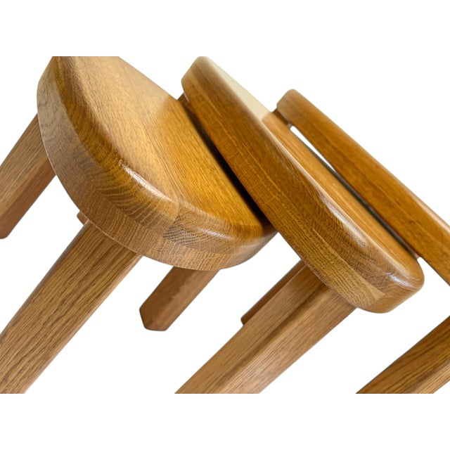 Wood Triangular Oak Nesting Tables from Pierre Chapo, 1970s, Set of 3 For Sale - Image 7 of 12