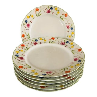 Vintage Denby Langley Tea Party China Dinner Plates S/7 For Sale