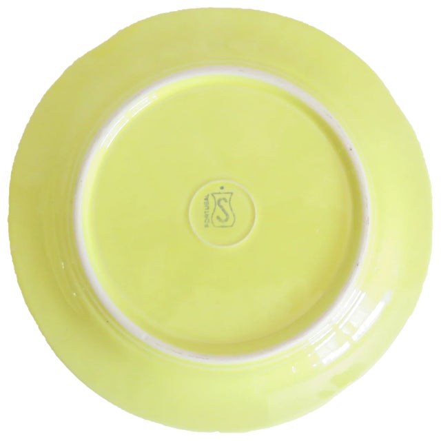 Rustic European Secla Portuguese Yellow Cabbage Ware Majolica Plates, Pair For Sale - Image 3 of 3