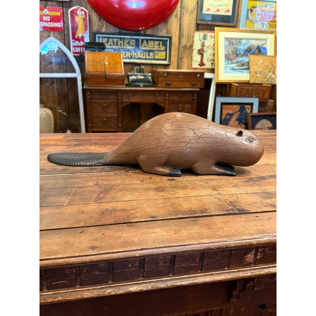 Michel Fortin Folk Art Beaver Carving Signed Quebec Sculpture For Sale - Image 10 of 18