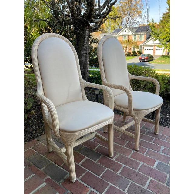 Vintage 1980s American Drew Post Modern Round Back Split Reed Arm Chairs - a Pair For Sale - Image 10 of 12