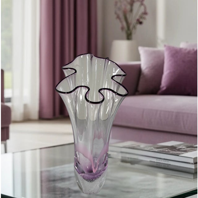 11 3/4 In. Vintage 24 % Lead Crystal Amethyst Purple Art Glass Handkerchief Ruffle Vase For Sale - Image 17 of 17