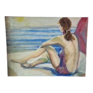 Portrait "Woman on Beach" Oil Painting by Rosemary Rabut 18x24