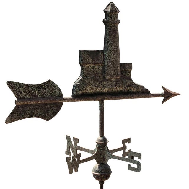 Metal Antique Three-Dimensional Copper Weathervane with Port Lighthouse, 1900s For Sale - Image 7 of 7