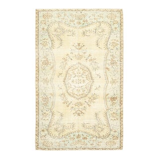 1970s Vintage Turkish Oushak Handmade Wool Cotton Beige Area Rug For Sale