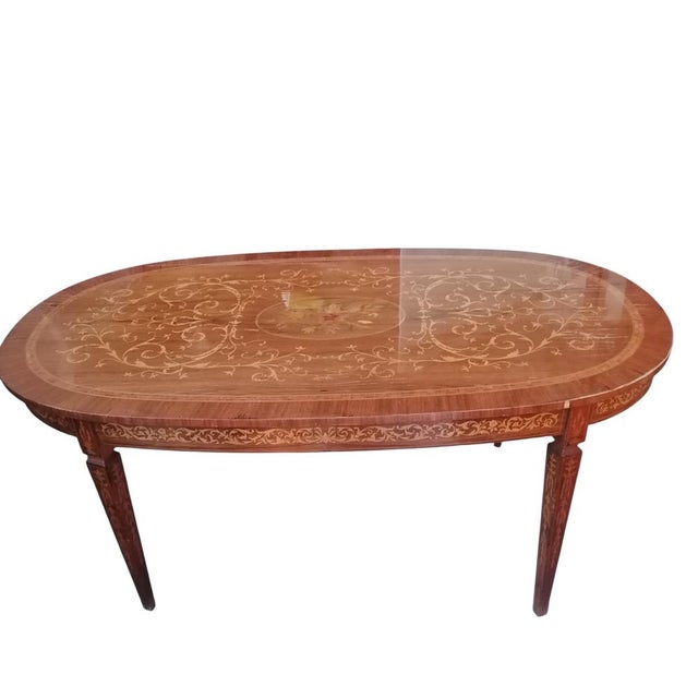 Italian Oval Inlaid Table, 1950s For Sale - Image 6 of 9