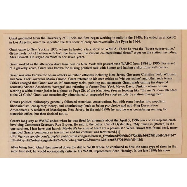 Fred McDarrah, Vintage Signed Silver Gelatin Photograph Bob Grant Radio Personality Photo, 1994 For Sale In Miami - Image 6 of 7