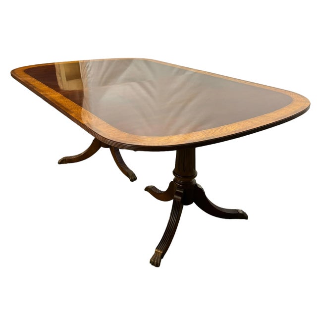 Vintage Federal Style Mahogany & Satinwood Banded Dining Table For Sale - Image 9 of 11