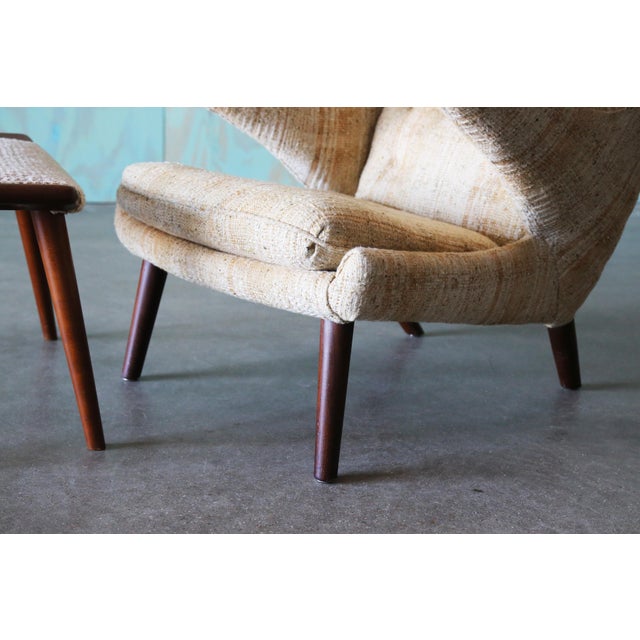 Mid-Century Modern 1950s Hans J. Wegner Papa Bear Ap19 Chair and Ottoman Teak and Boucle For Sale - Image 3 of 15
