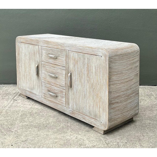 Vintage Distressed Finish Pencil Reed Credenza For Sale - Image 9 of 13