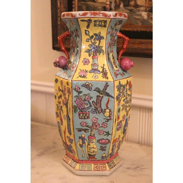 Antique Late Qing Dynasty Chinese Porcelain Hexagonal Famille Juane “Hundred Treasures” Vase. This outstanding piece...
