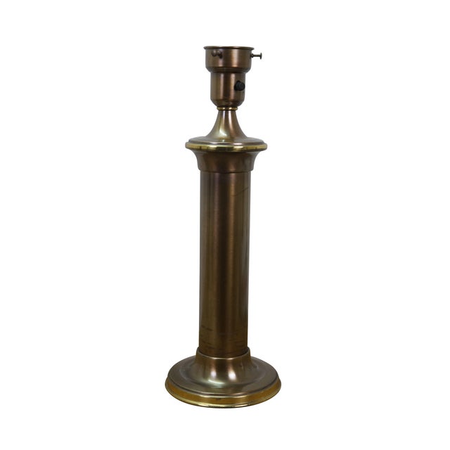Two vintage brass Hollywood Regency style torchiere column lamps. Dimensions: 7" x 20.25" (D x H)