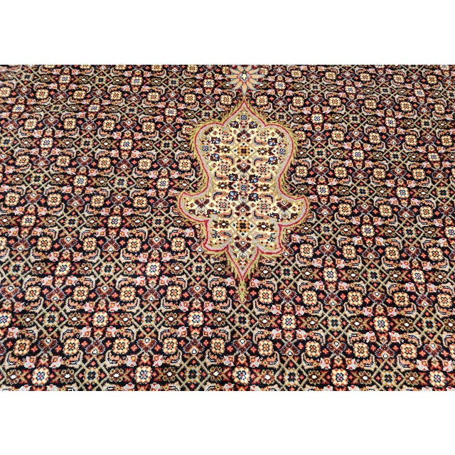 Persian Antique Persian Tabriz Mahi Rug, Hand-Knotted Wool & Silk, Herati Geometric Pattern, Navy & Ivory, 9x12 For Sale - Image 3 of 18