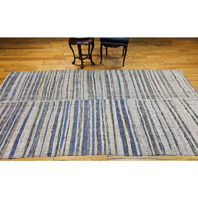 Textile Vintage Turkish Kilim Rug, Handwoven Wool, Earth Tones Stripe Pattern, 6x10 For Sale - Image 7 of 9