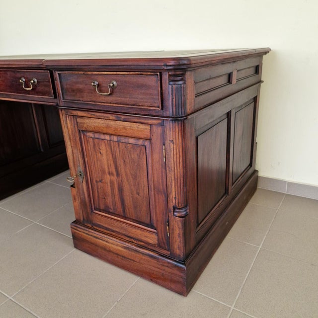 Chesterfield Double Sided Mahogany Desk with Leather Top For Sale - Image 4 of 10