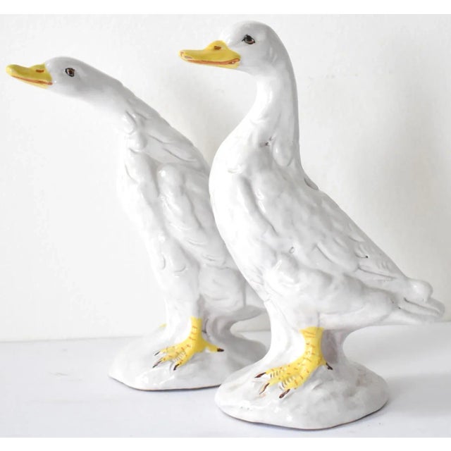 Pair of French Poterie De Bavent Tin-Glazed Faience Pottery Geese Figurines For Sale - Image 9 of 9