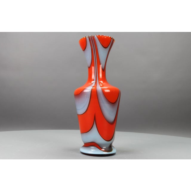 Italian Opaline Florence glass vase in red and grey attributed to Vetreria Barbieri, circa the 1970s. This beautiful Mid-...