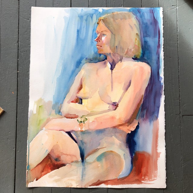 1970s Large Vintage Original Female Nude Watercolor Painting Study For Sale - Image 5 of 5