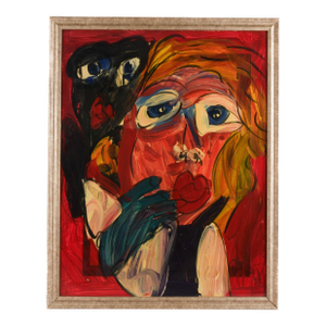 1970s Framed Signed Peter Keil "Split Between Voices" Mixed Media Masonite