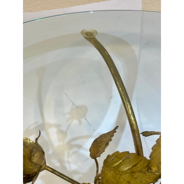 Vintage Italian Hollywood Regency Gold Tole Rose Cocktail Table With Beveled Glass Top For Sale - Image 16 of 16