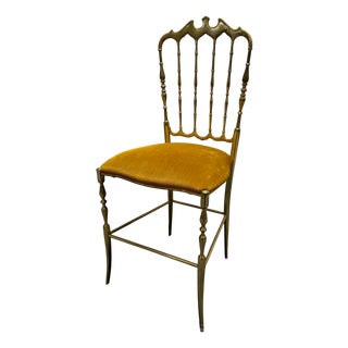 Vintage Italian Chiavari Chair in Brass with Yellow Velvet Upholstery, 1950s For Sale
