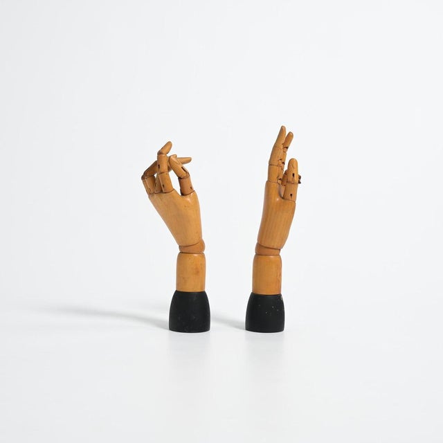 Antique Articulated Wooden Display Hands, Set of 2 For Sale - Image 4 of 13