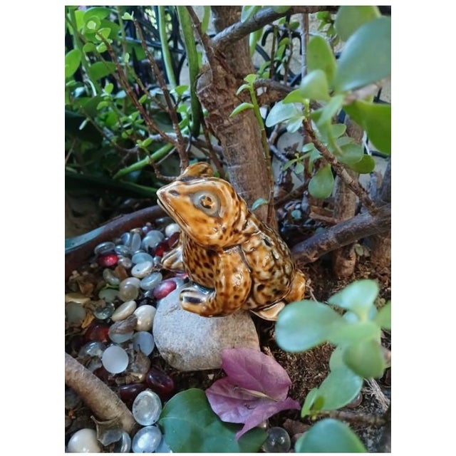 1970's Ceramic Decor 4" Realistic Horned Lizard Toad Frog Garden Pond Pot Japan Vintage For Sale - Image 9 of 15