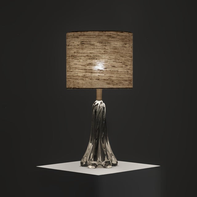 Large French Crystal Table Lamp with Sculptural Base and Silk Shade, 1960s For Sale - Image 3 of 7