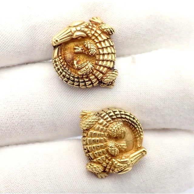 Rare Vintage Kieselstein Cord Yellow Gold Coiled Alligator Cufflinks 1980, A Pair For Sale In Philadelphia - Image 6 of 11