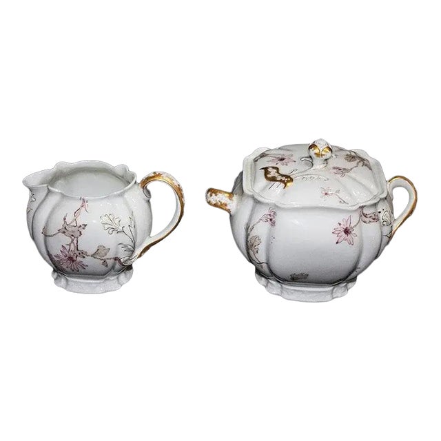 1890s Haviland Limoges Porcelain Creamer & Lidded Sugar Bowl Set - 2 Pieces For Sale