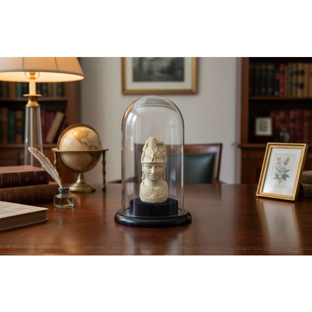 Antique Late 18th C. Grand Tour Carved Bone Bust of Minerva, Neoclassical Athena Sculpture, Roman Goddess of War Miniature, European Cabinet Curio For Sale - Image 14 of 14